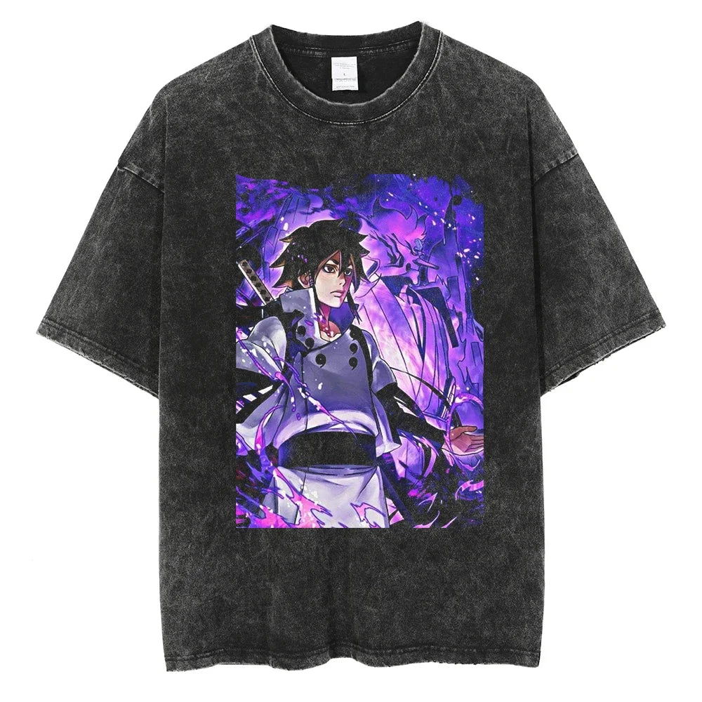 Sasuke Naruto T-shirt - Anime Streetwear Harajuku - Washed Vintage