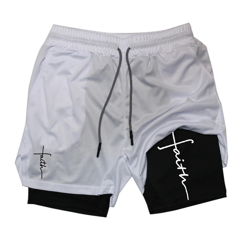 Men’s 2-in-1 Gym Shorts – Christian Workout Shorts w/ Phone Pocket & Towel Loop
