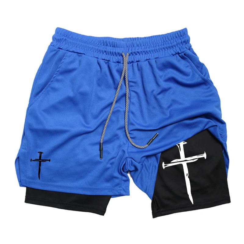 Men’s 2-in-1 Gym Shorts – Christian Workout Shorts w/ Phone Pocket & Towel Loop