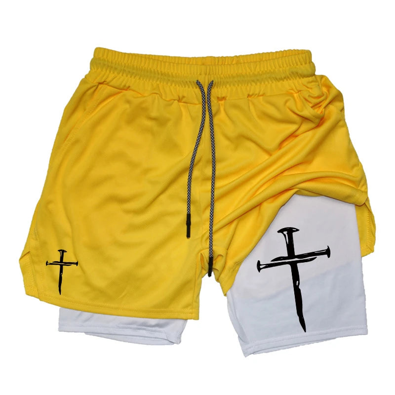 Men’s 2-in-1 Gym Shorts – Christian Workout Shorts w/ Phone Pocket & Towel Loop