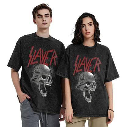 Slayer Skull Helmet Washed T-Shirt Streetwear