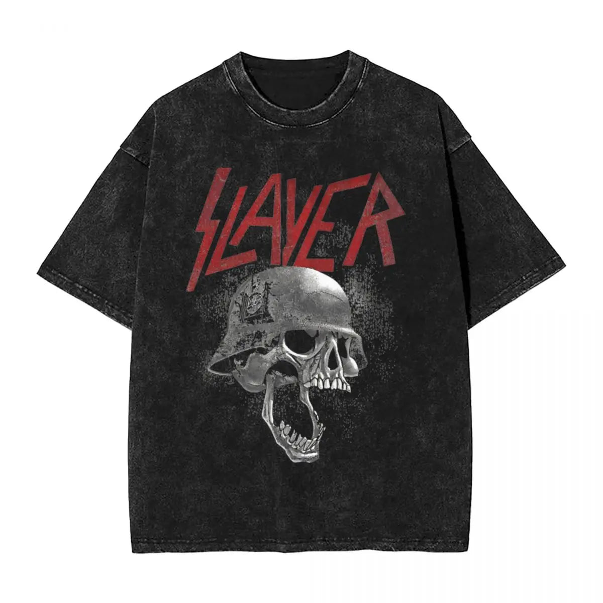 Slayer Skull Helmet Washed T-Shirt Streetwear