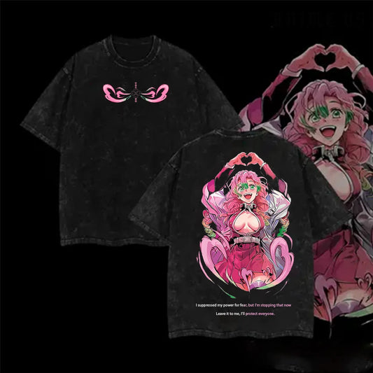 Hashira Demon Slayer Tee – Rengoku, Giyu, Tengen, Obanai, Gyomei, Mitsuri Vintage Washed Oversized T-Shirt
