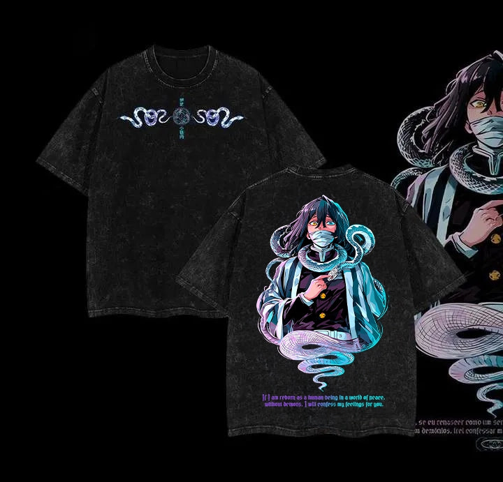 Hashira Demon Slayer Tee – Rengoku, Giyu, Tengen, Obanai, Gyomei, Mitsuri Vintage Washed Oversized T-Shirt