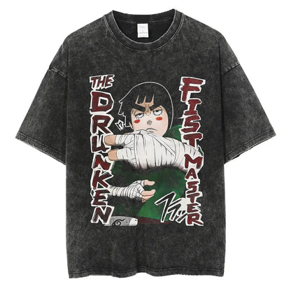 The Drunken Fist Master Naruto T-shirt - Anime Streetwear Harajuku - Washed Vintage
