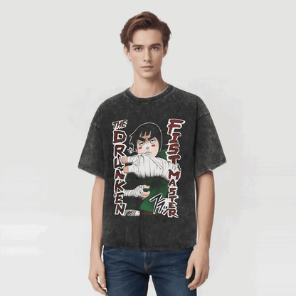 The Drunken Fist Master Naruto T-shirt - Anime Streetwear Harajuku - Washed Vintage