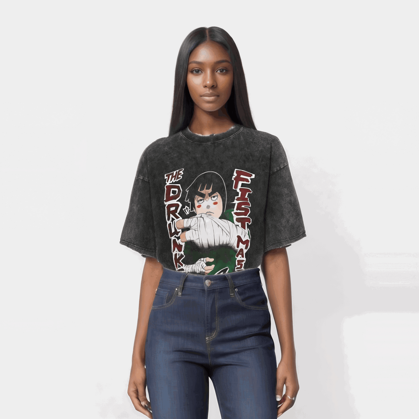 The Drunken Fist Master Naruto T-shirt - Anime Streetwear Harajuku - Washed Vintage
