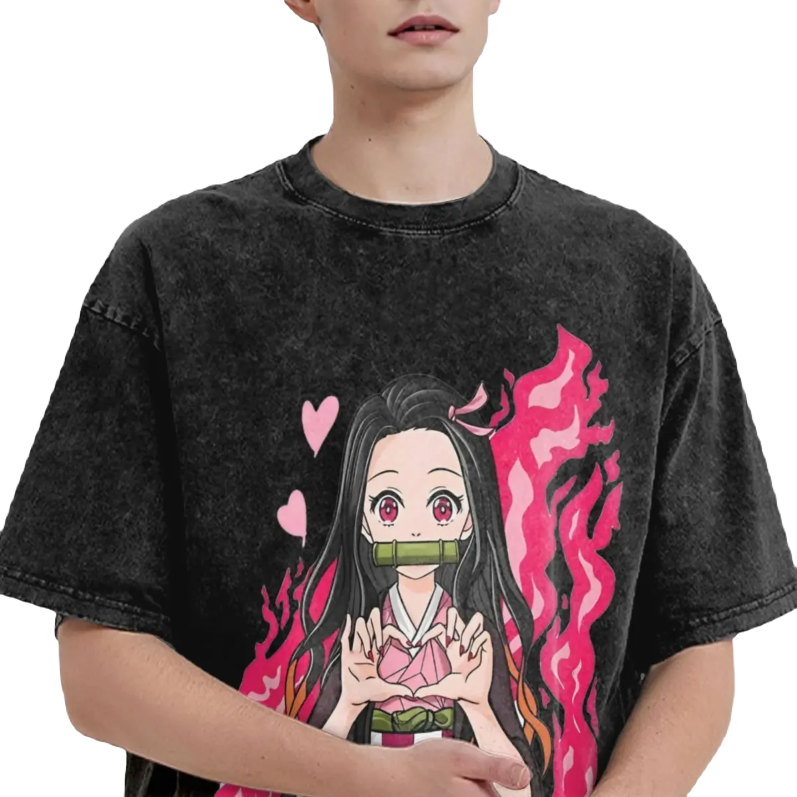 Anime Washed Cotton Tee - Nezuko Heart Demon Slayers