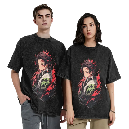 Anime Tee Washed Cotton Vintage -  Demon Slayers