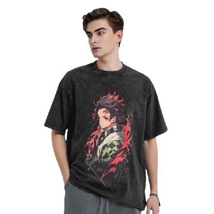Anime Tee Washed Cotton Vintage -  Demon Slayers