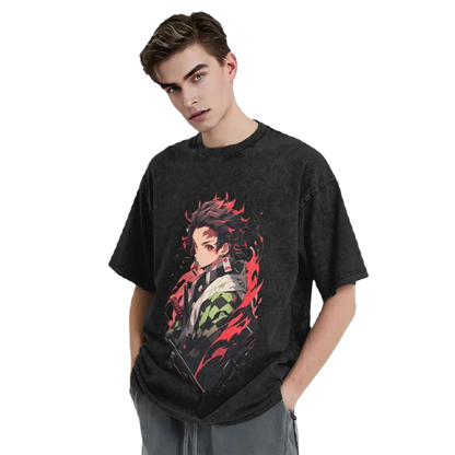 Anime Tee Washed Cotton Vintage -  Demon Slayers