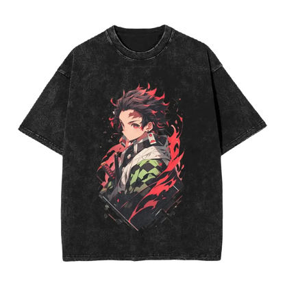 Anime Tee Washed Cotton Vintage -  Demon Slayers