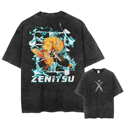Anime Demon Slayer Washed Tee - Piggy Cotton Vintage