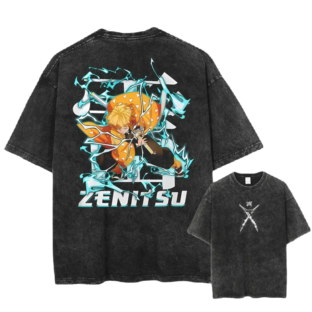 Anime Demon Slayer Washed Tee - Piggy Cotton Vintage