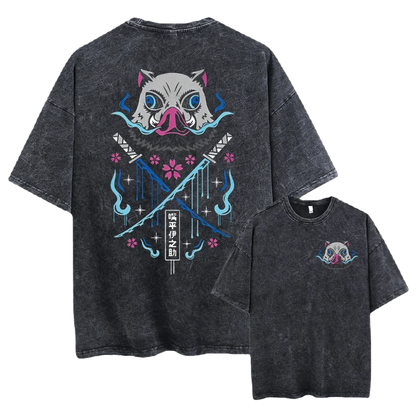 Anime Demon Slayer Washed Tee - Piggy Cotton Vintage