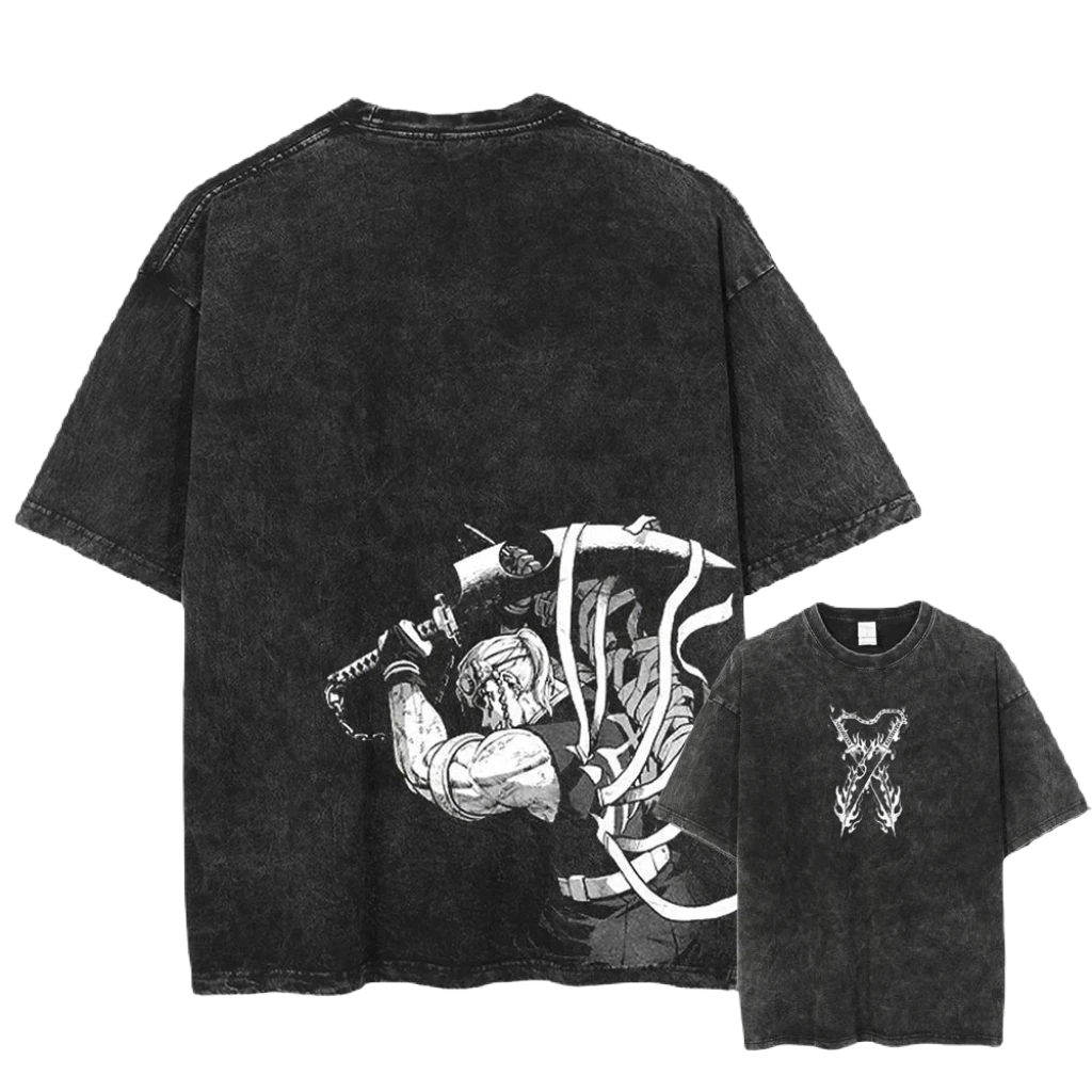 Anime Demon Slayer Washed Tee - Piggy Cotton Vintage