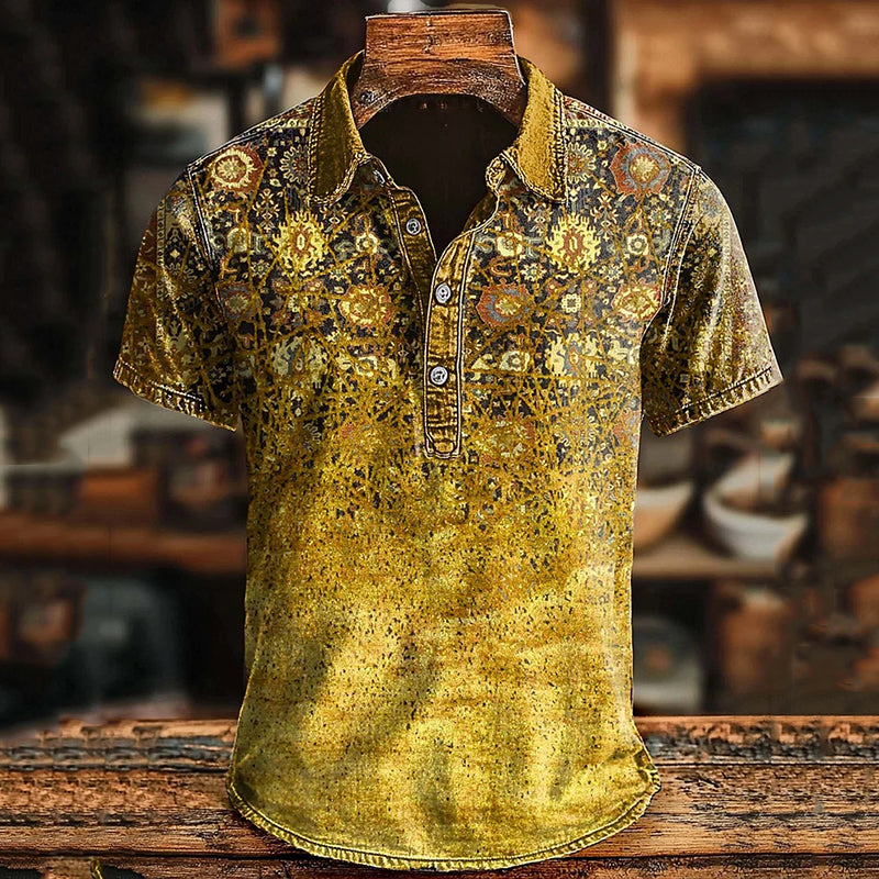 Men's Retro Ethnic Art Printed Casual Short Sleeve Polo Shirt