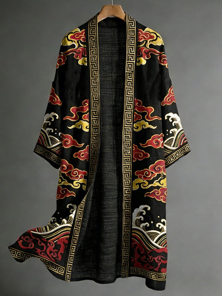 Men's Japanese Art Pattern Casual Linen Kimono