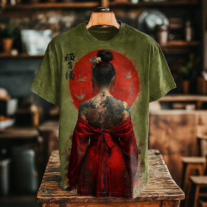 Vintage Elegant Japanese Cool Warrior Girl Art Print T-shirt