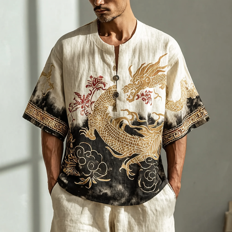 Retro Gradient Dragon Design Loose Suit