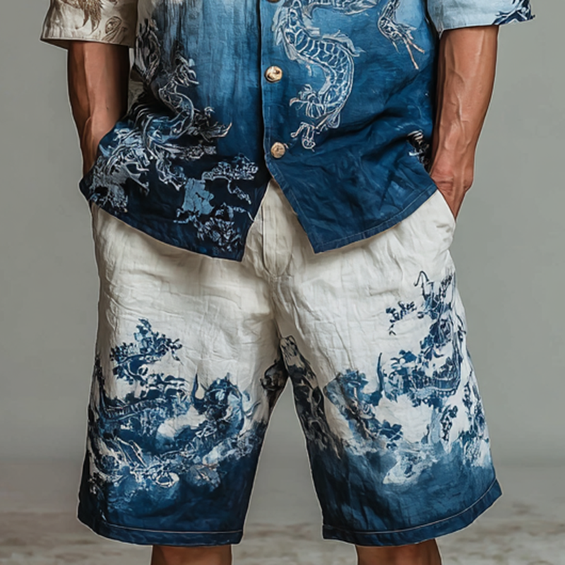 Men's Retro Dragon Gradient Two-piece Set