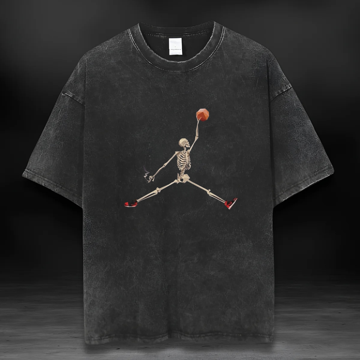 Skull Vintage Washed T-shirt-Basketball