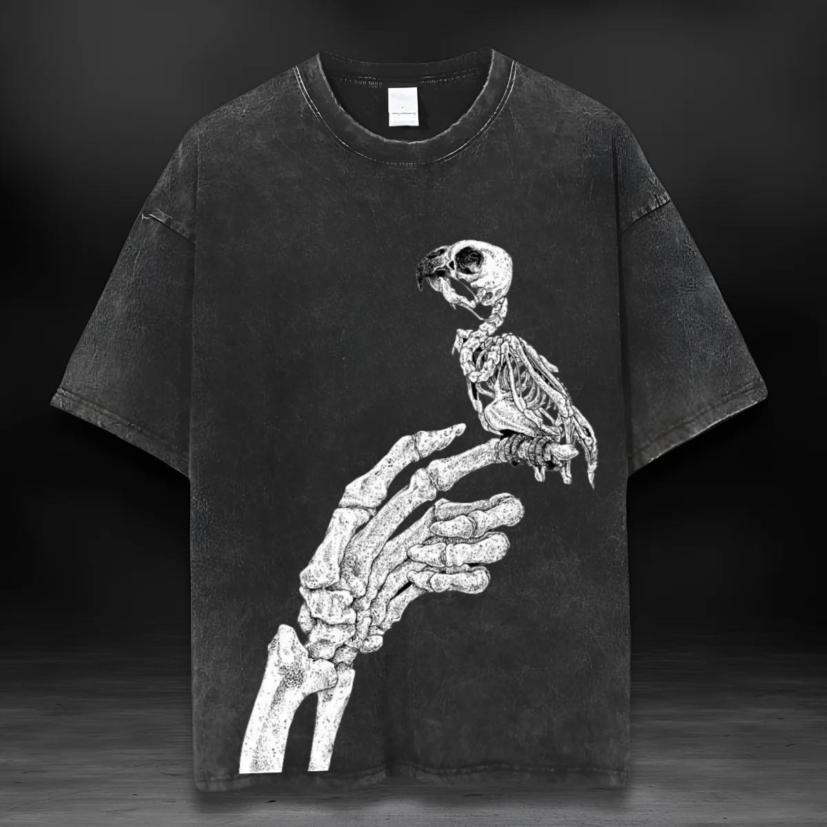 Skull Vintage Washed T-shirt-Bird