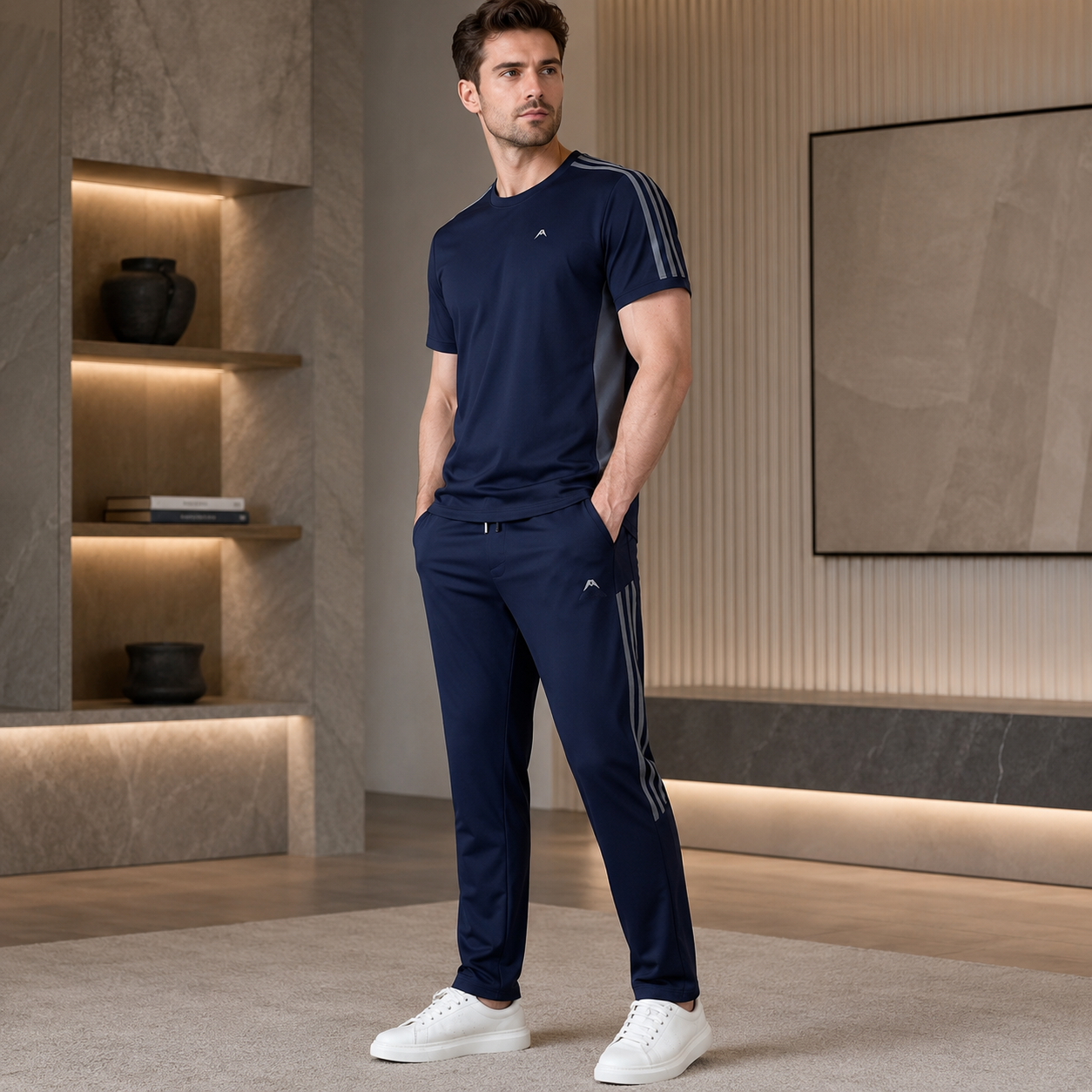 Men’s Performance Tracksuit Set – Short Sleeve T-Shirt & Cuffed Jogger Pants