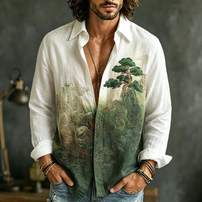 Men's Retro Landscape Embroidery Casual Shirt