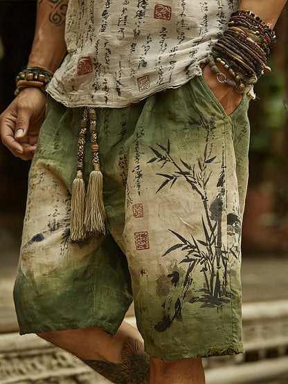 Japanese Art Bamboo Forest Ink Dyeing Art Tie-dye Shorts