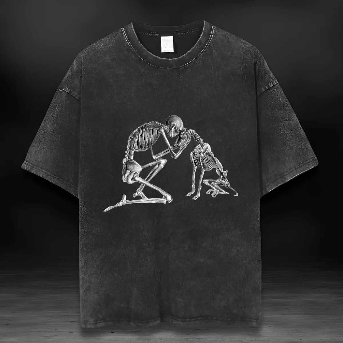 Skull Vintage Washed T-shirt-with Dog