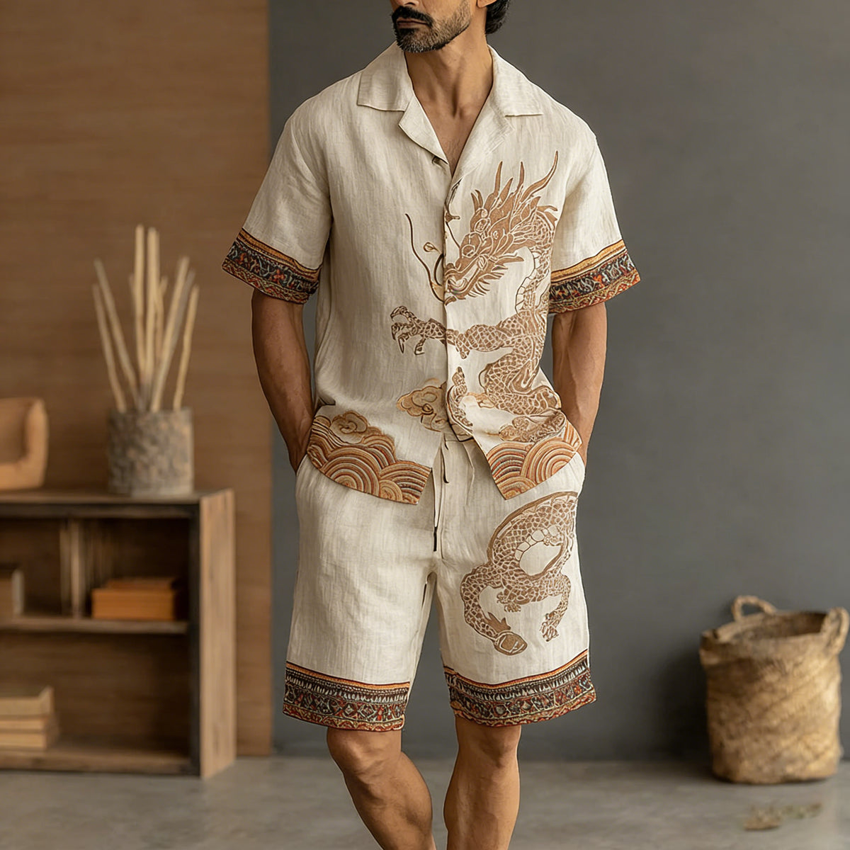 Men's Retro Dragon Casual Loose Two-piece Set