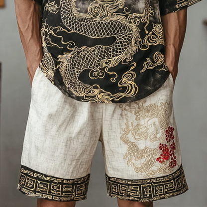 Men's Retro Dragon Design Loose Fit Suit