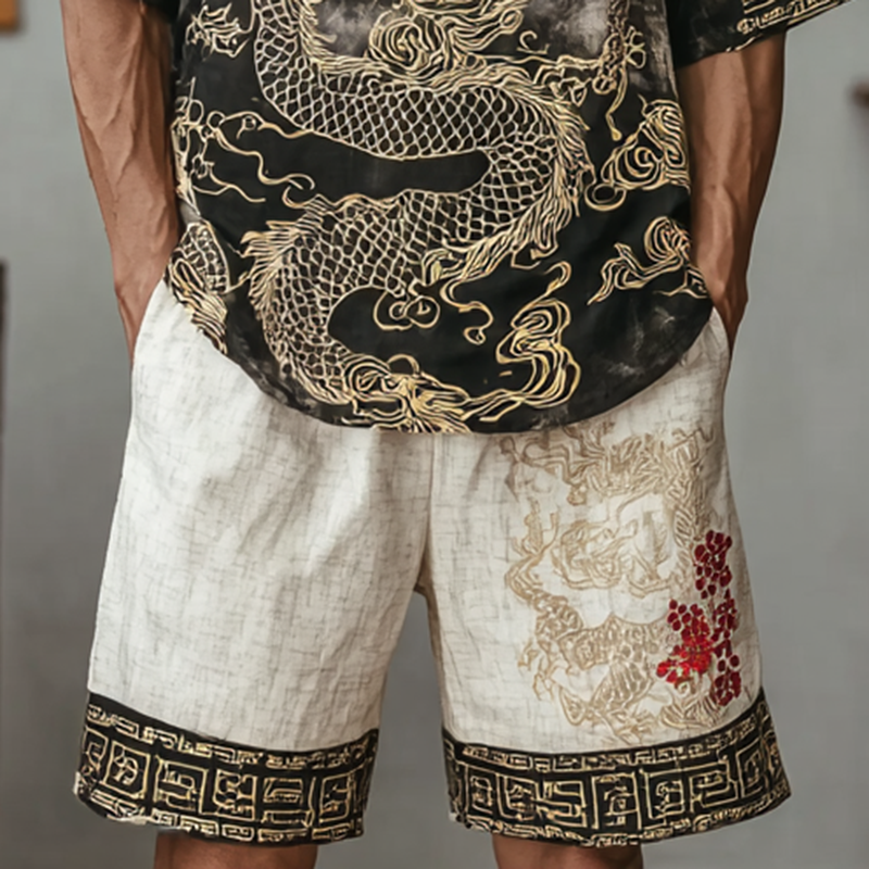 Men's Retro Dragon Design Loose Fit Suit