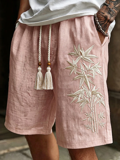 Men's Bamboo Embroidery Art Linen Blend Shorts