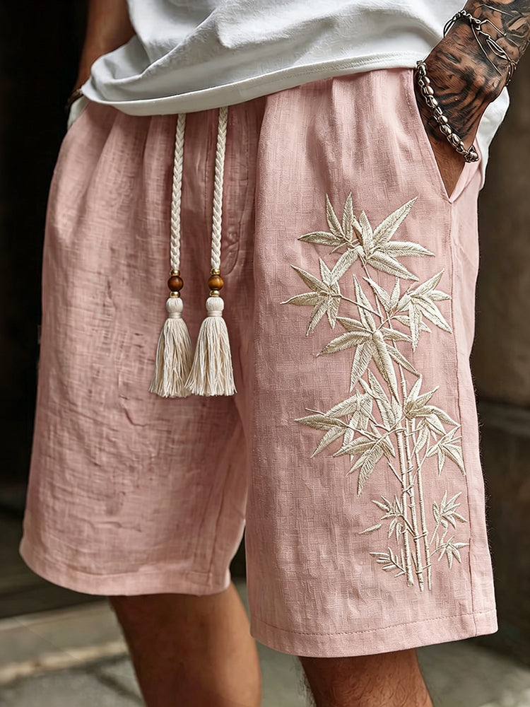 Men's Bamboo Embroidery Art Linen Blend Shorts