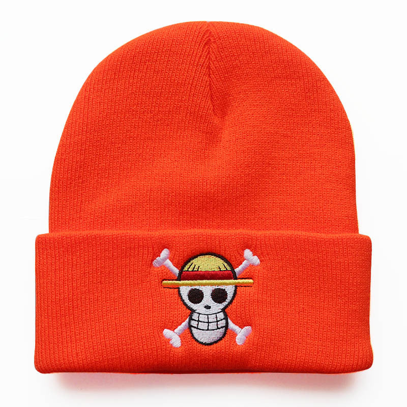 Unisex Straw Hat Anime Embroidery Warm Beanie