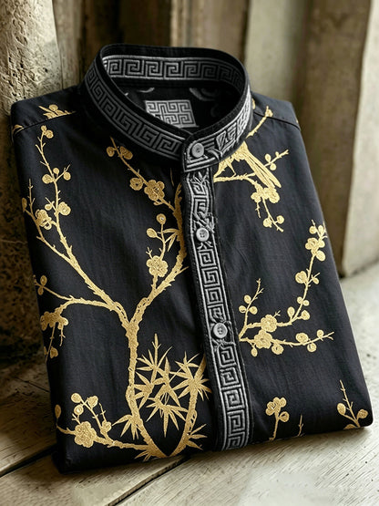 Vintage Japanese Flowers Art Pattern Casual Shirt