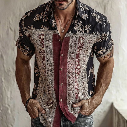 Men's Retro Floral Patchwork Pattern Casual Shirt