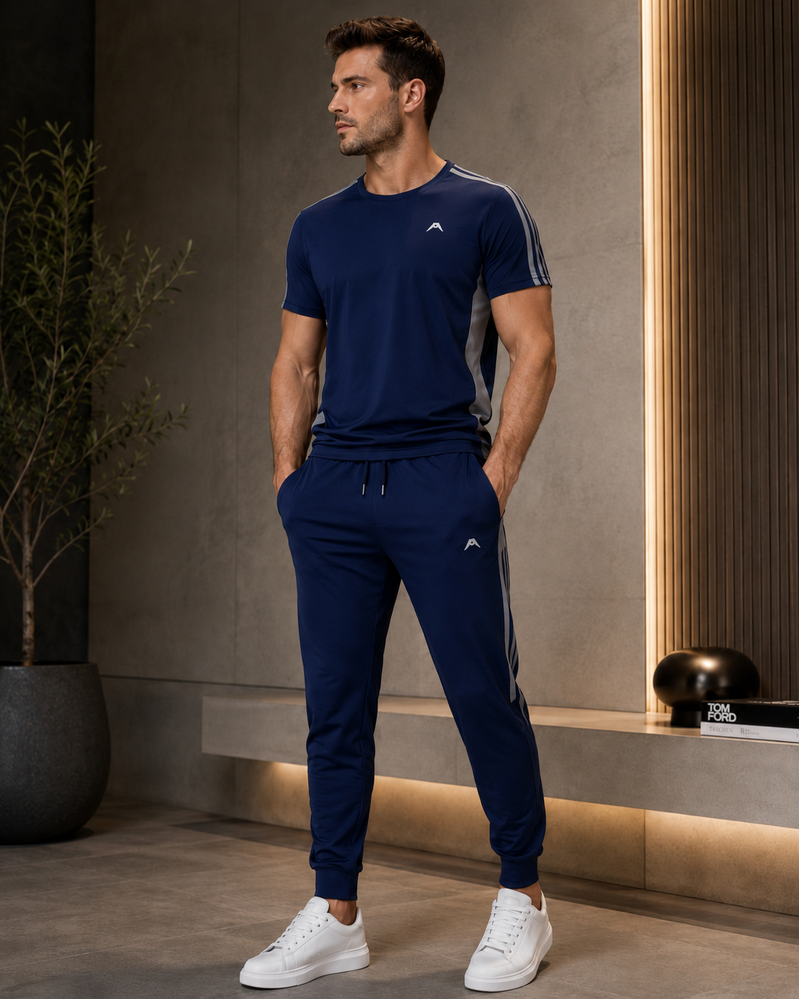 Men’s Performance Tracksuit Set – Short Sleeve T-Shirt & Cuffed Jogger Pants