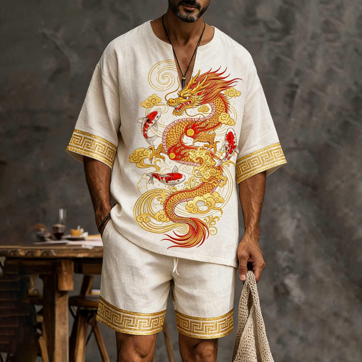Men's Retro Dragon Design Suit