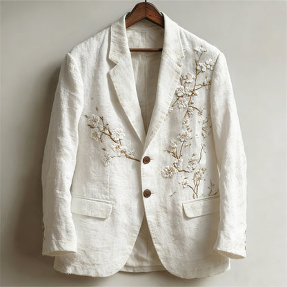 Men's Japanese Almond Blossom Art Vintage Linen Blazer
