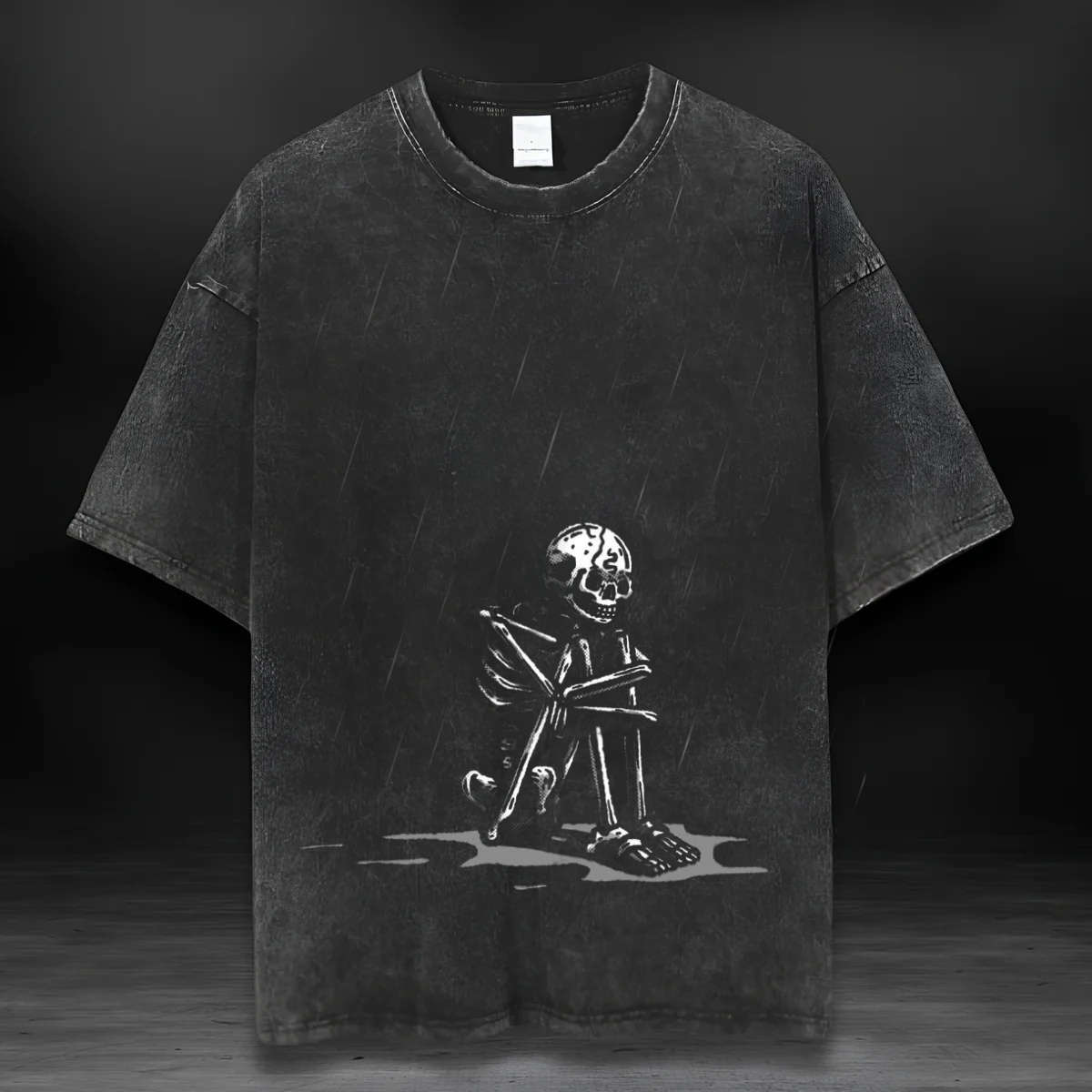 Skull Vintage Washed T-shirt-Rain